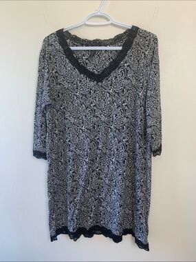 Black & White Lace-Trim Nightgown, Soft, Stretch